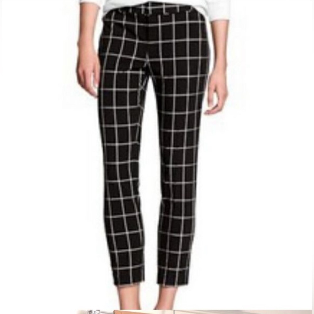 Banana Republic Martin Fit "Editor" Ankle Pants Black Windowpane Plaid 4P